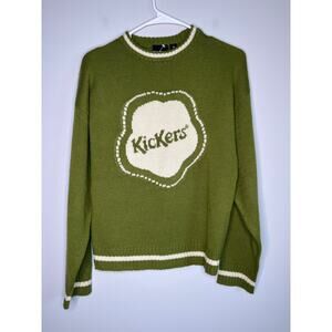 NWOT Kickers Classics Avacado Army Green Cream Boxy Pullover Jumper Sweater XS